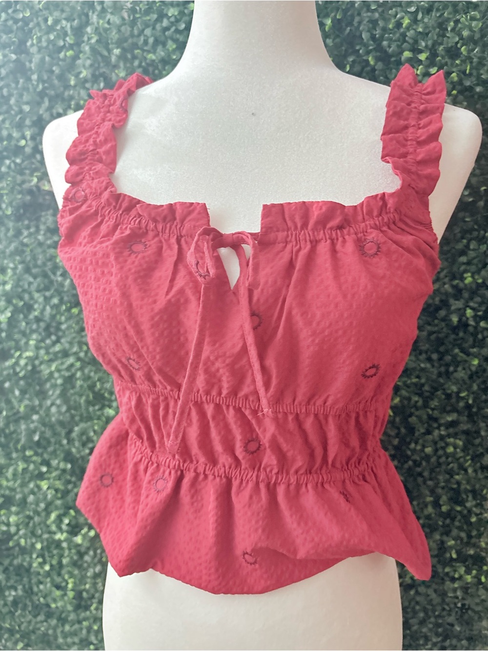 Auden Red Ruffle Strap Peplum Camisole